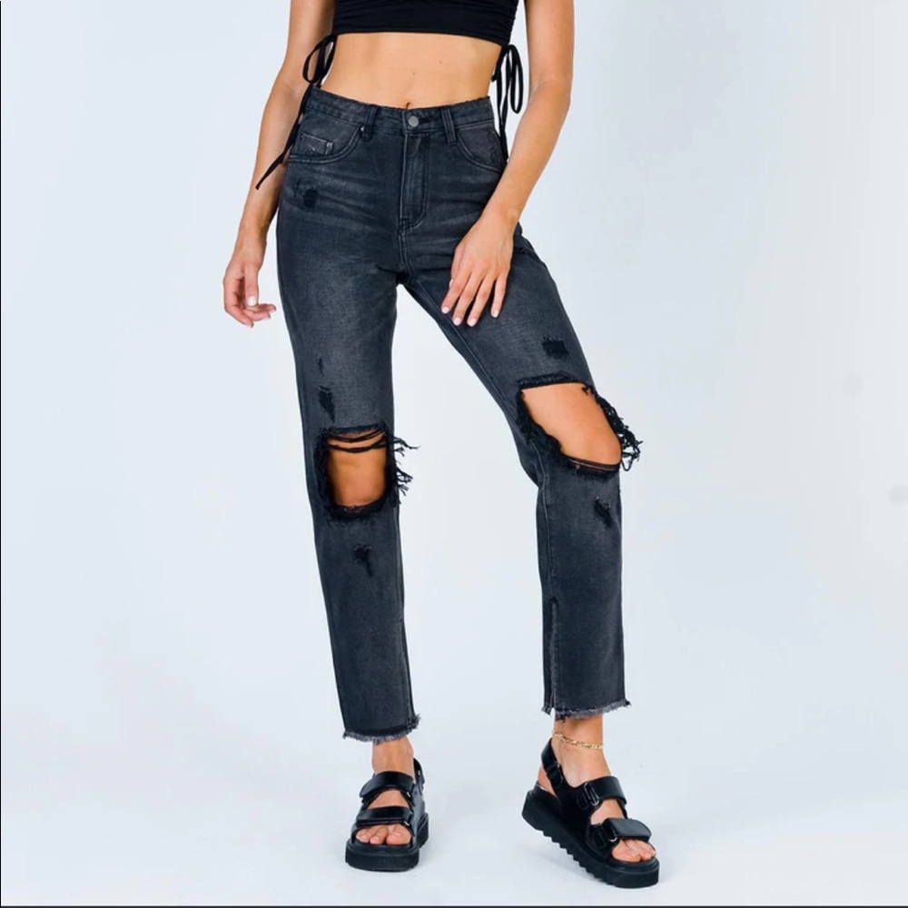 Princess Polly Knee Rip Jeans Washed Denim